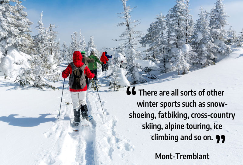 Tourists snowshoeing in Mont-Tremblant