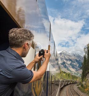 Taking pictures from Rocky Mountaineer viewing platform