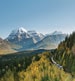 Scenic view of train travelling through the Canadian Rockies